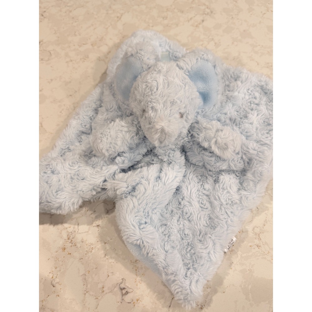 Light‎ Blue Elephant Rosebud Swirl Plush Baby Security Blanket Lovey